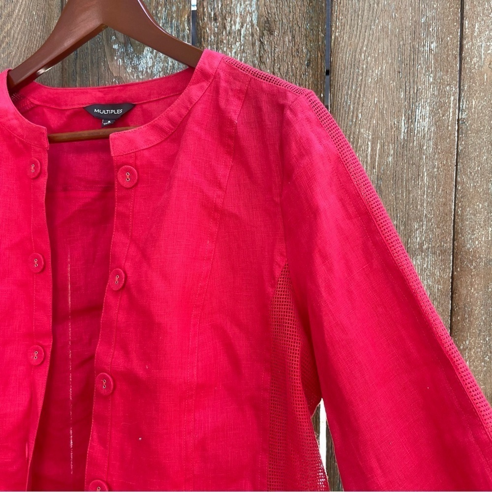 MULTIPLES Women’s Red Linen Open Front Lightweight Jacket Blazer Size Small - Picture 7 of 12